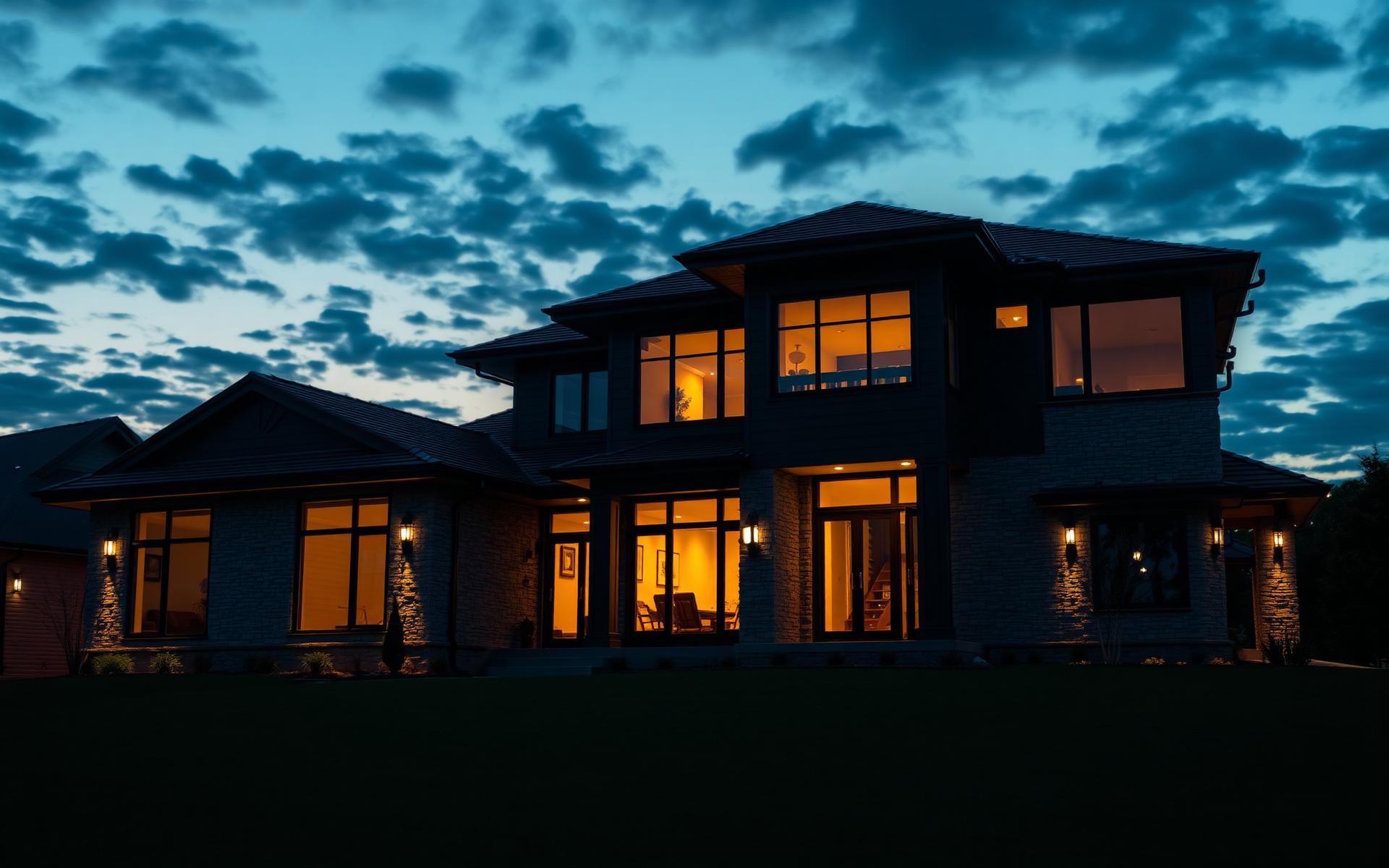 Luxury residential home at dusk